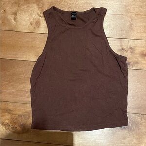 SHEIN Women's Ribbed Brown High Neck Tank Top